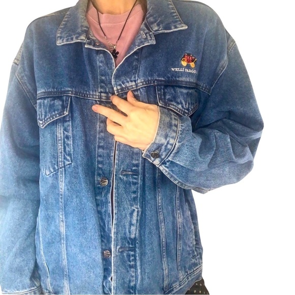 90's Vtg Port Authority Mens Denim Jean Jacket Sz L Trucker Medium Wash Cotton - Picture 3 of 11